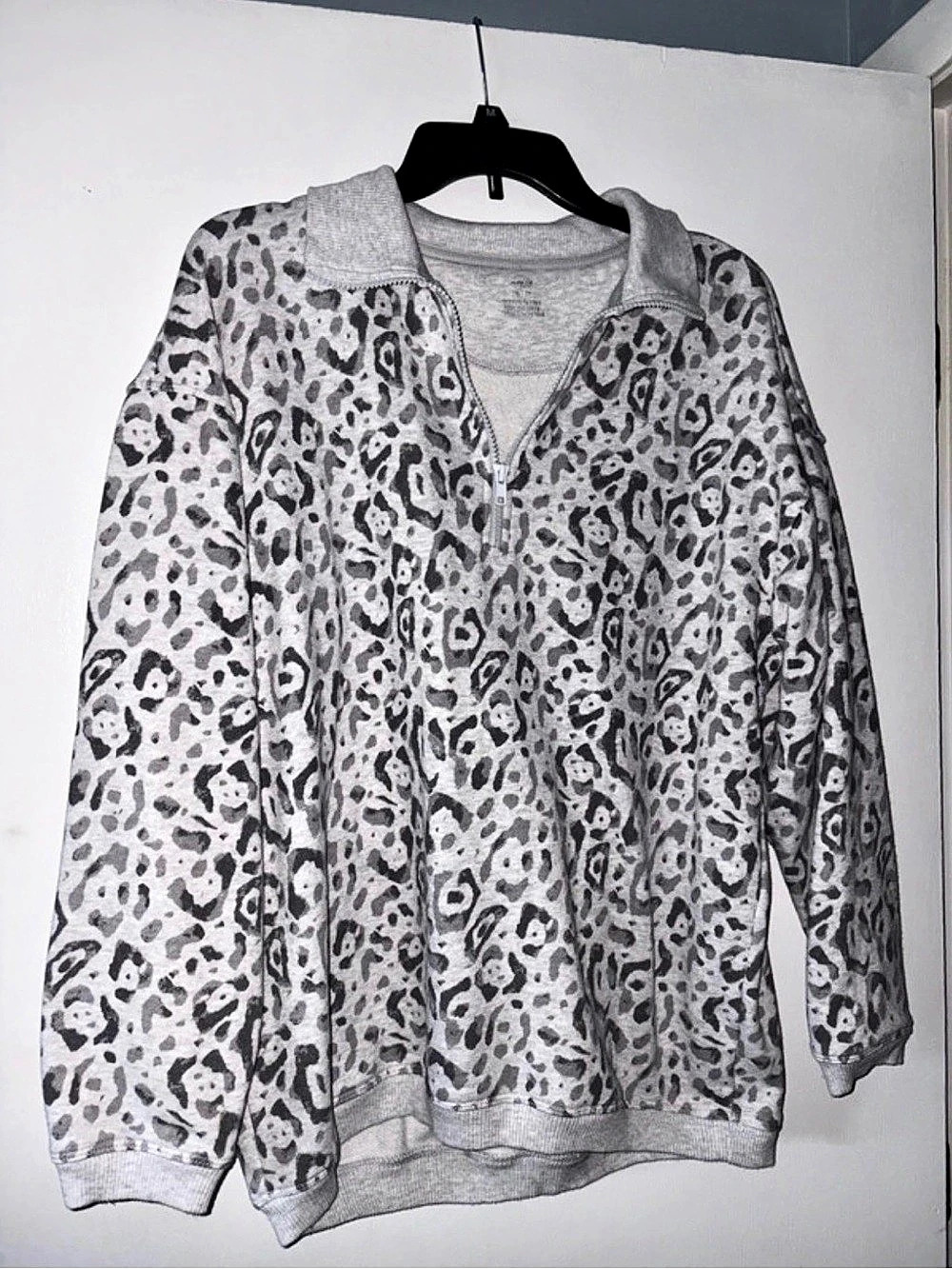 Aerie Leopard Print Quarter Zip Sweatshirt Gray
